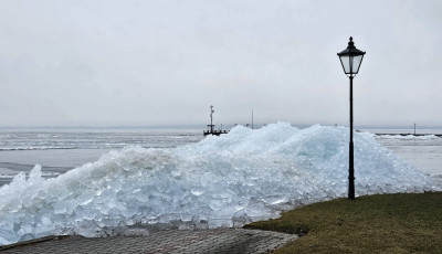 Kupacokban &aacute;ll a Balatonn&aacute;l a partra sodr&oacute;dott j&eacute;g