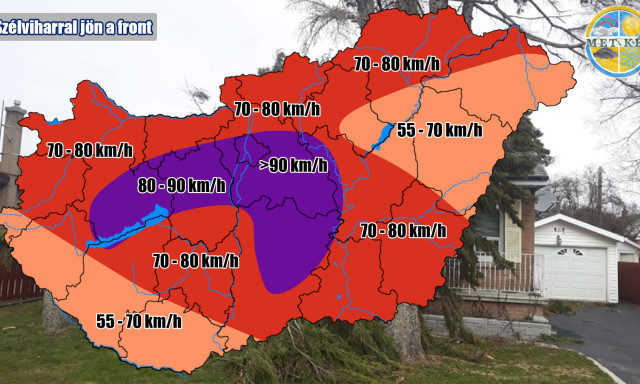 &Oacute;r&aacute;kon bel&uuml;l itt a hidegfront, 80 km/h-s sz&eacute;ll&ouml;k&eacute;s sem kiz&aacute;rt!