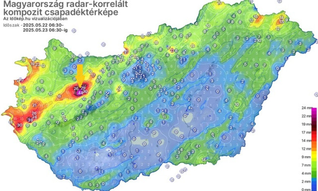 A Bakonyban esett az elm&uacute;lt 24 &oacute;r&aacute;ban a legt&ouml;bb csapad&eacute;k