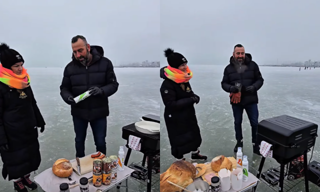 Grill-partyt rendeztek a Balaton jeg&eacute;n