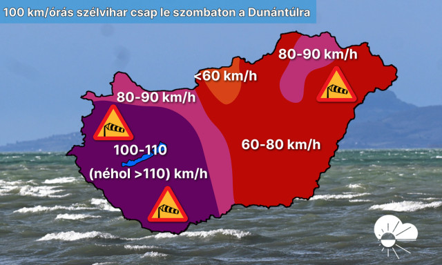 Cudar időnk lesz - 100-110 km/&oacute;r&aacute;s sz&eacute;lvihar j&ouml;het holnap