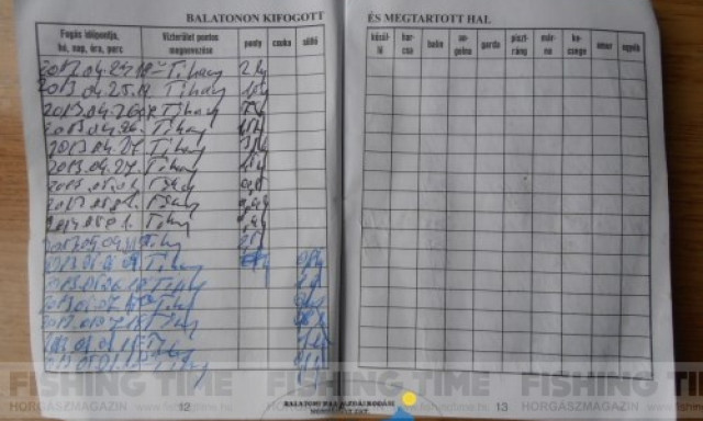 Rad&iacute;rozhat&oacute; tollal t&ouml;lt&ouml;gette fog&aacute;si napl&oacute;j&aacute;t egy rafk&oacute;s balatoni horg&aacute;sz