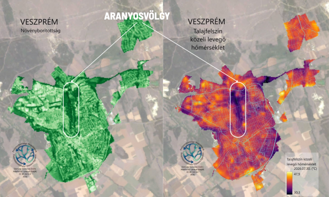 Hőt&eacute;rk&eacute;pen l&aacute;thatjuk, mit jelent a v&aacute;rosnak az Aranyosv&ouml;lgy