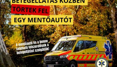 Betegell&aacute;t&aacute;s k&ouml;zben t&ouml;rtek fel egy mentőaut&oacute;t, m&eacute;g a mentős t&aacute;sk&aacute;j&aacute;t is elvitt&eacute;k