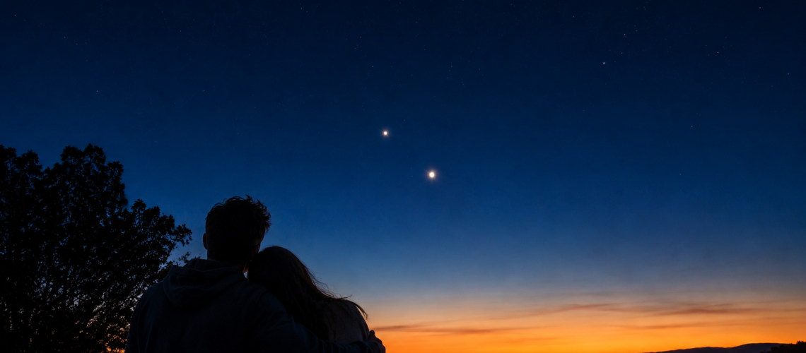 Ritka l&aacute;tv&aacute;ny v&aacute;r az esti &eacute;gbolton: egy&uuml;tt ragyog a V&eacute;nusz &eacute;s a Jupiter, &eacute;rdemes lesz figyelni