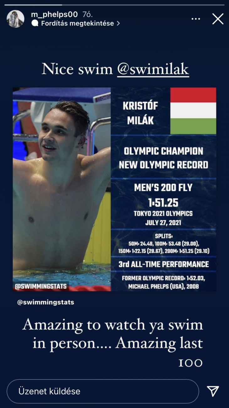 Michael Phelps Instagramon üzent Milák Kristófnak