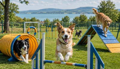 Kutyavid&aacute;mpark ny&iacute;lik Balatonlell&eacute;n &ndash; medence, agility p&aacute;lya &eacute;s homokoz&oacute; is v&aacute;rja az ebeket