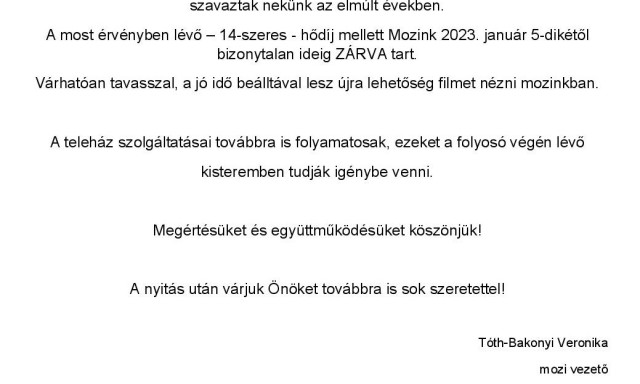 Itt a v&eacute;ge, bez&aacute;r a tapolcai mozi a tarthatatlan rezsi&aacute;rak miatt