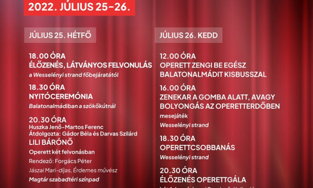 Balatonalm&aacute;diba k&ouml;lt&ouml;zik k&eacute;t napra az operettfesztiv&aacute;l